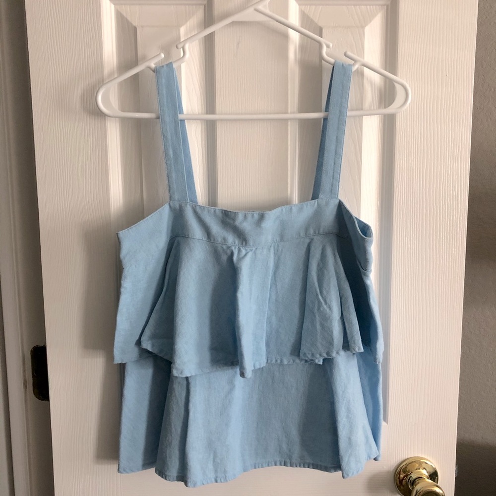 Linen ruffle thick strap summer top